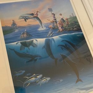 Wyland Dolphin Rides Artwork Framed